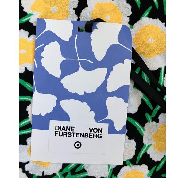 New Diane Von Furstenberg Yellow Black White Poppy Mini Shift Dress Size 14 - Picture 7 of 8